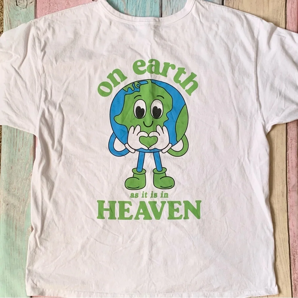 Champion White Short Sleeve Graphic Tee with Green Earth Print - Picture 6 of 6